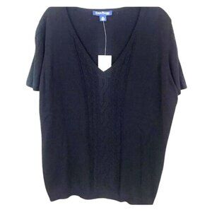 Evan-Picone Womens Cable Knit Navy V-Neck Sweater 2X Lightweight